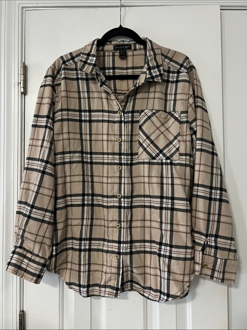 Streetwear Society Beige & Black Plaid Shirt